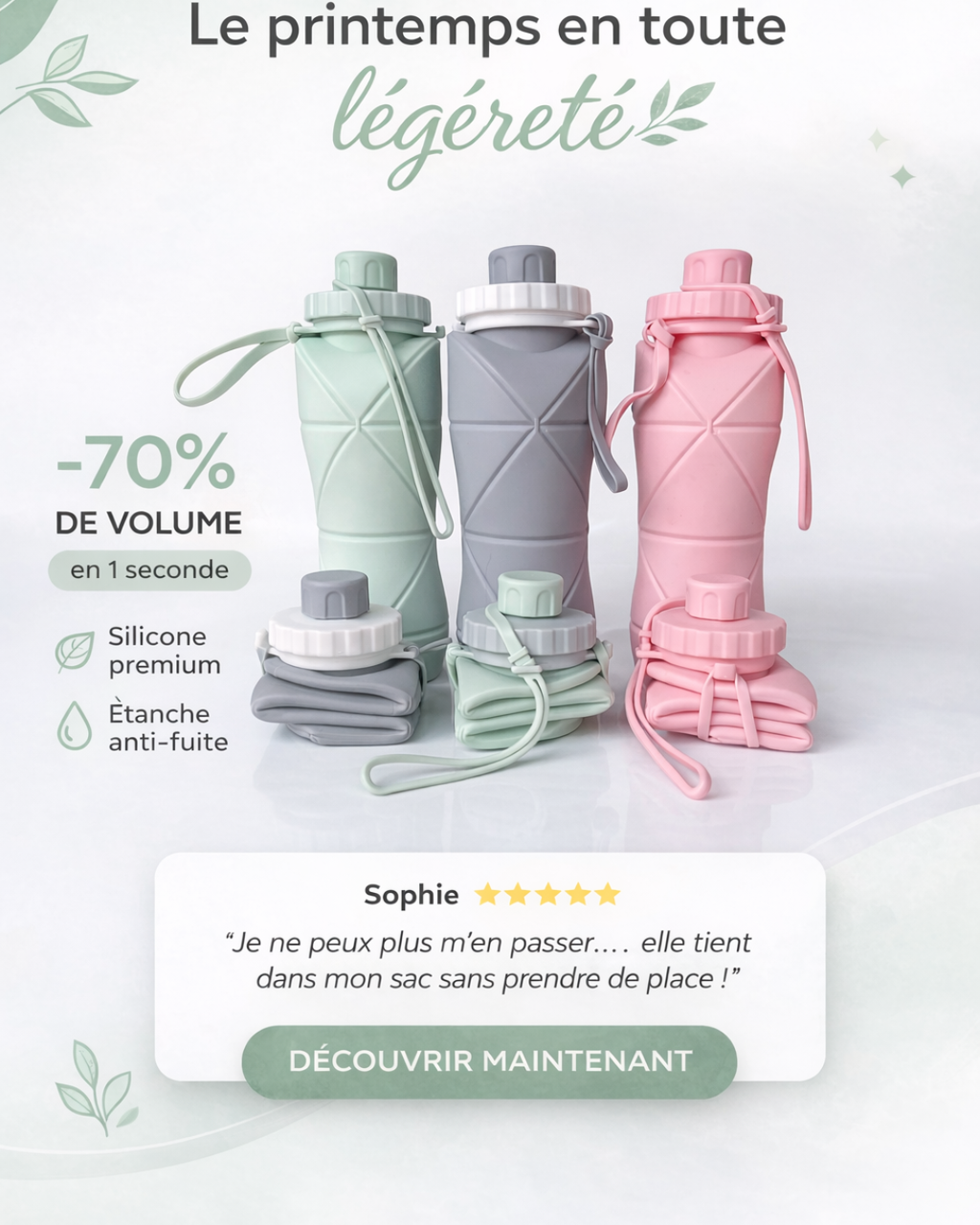 Bouteille en silicone pliable